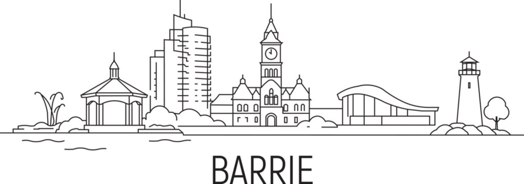 Simple line art shows Barrie's skyline
