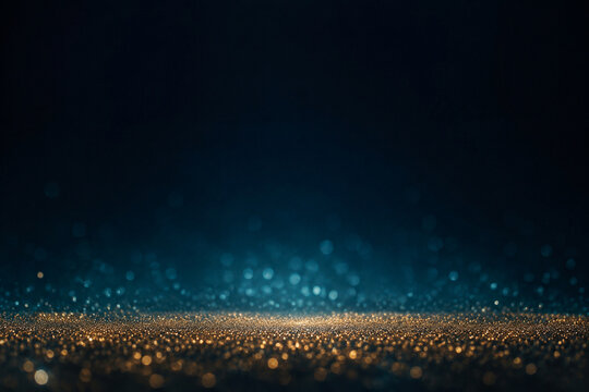 Golden glitter horizon with dark blue copy space