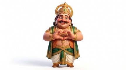 Obraz premium Happy Onam festival greeting background featuring King Mahabali and traditional Kerala elements