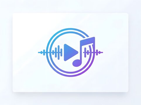 Music icon with play button and waveform flat vector illustration on white background.