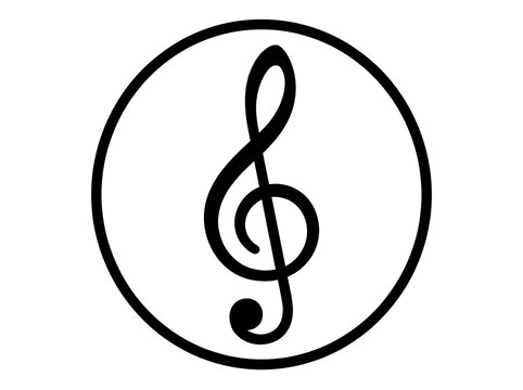 Black treble clef icon on a white background musical symbol for sheet music and composition.