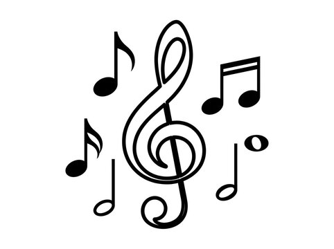 Musical notes and treble clef icon on a white background.