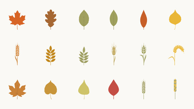 Autumn leaves and wheat stalks vector illustration with flat shapes on a light background fall foliage maple leaf
