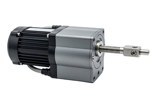 Industrial electric linear actuator motor with threaded metal rod, mechanical motion control device for automation systems, isolated