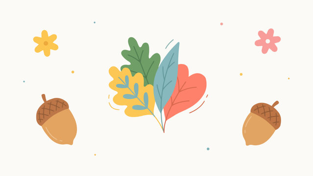 Floral ornament with oak acorns leaves and blossoms in a flat vector illustration style acorn acorns autumn botanical