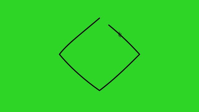 Minimalist square outline hand drawn animation on green screen a simple black isolated on a background for easy keying and compositing in video projects