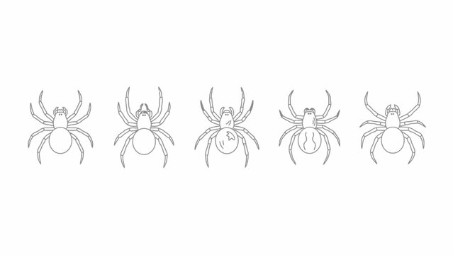 A collection of six black and white vector illustrations depicting various spider outlines on a white background spiders arachnid arachnids