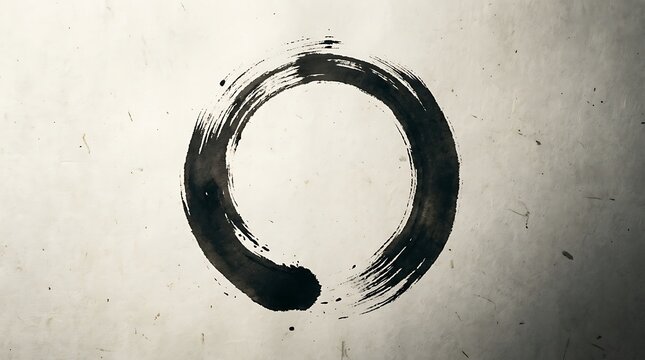 Zen enso circle hand painted with black ink on textured paper