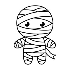 Cute Halloween Mummy Cartoon Outline Coloring Page Vector Illustration