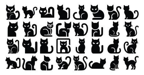 Obraz premium Assortment of Playful Mysterious Cat Icons for Pet Businesses Creative Brands