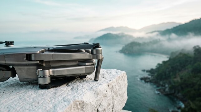 Drone Overlooking Misty Mountain Lake and Forest
