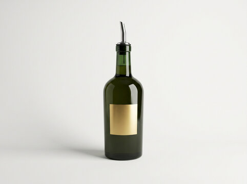 Green glass bottle mockup with gold label