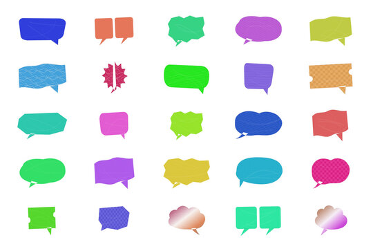 Colorful set of flat design speech or thought bubble icons isolated on transparent background