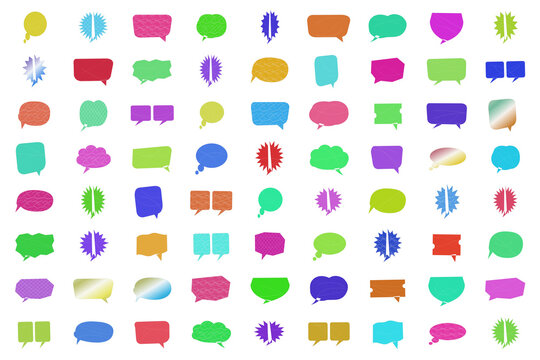 Colorful set of flat icons with geometric shapes and objects isolated on transparent background