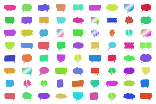 Colorful set of flat icons with geometric shapes and objects isolated on transparent background