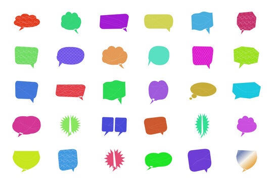 Colorful set of playful speech bubble conversation icons isolated on transparent background