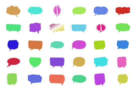 Colorful set of speech bubble chat icons in flat design style isolated on transparent background