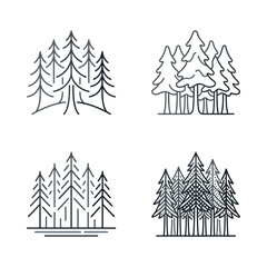 Fototapeta premium Various illustrations of pine trees in different styles, showcasing natural forest landscapes