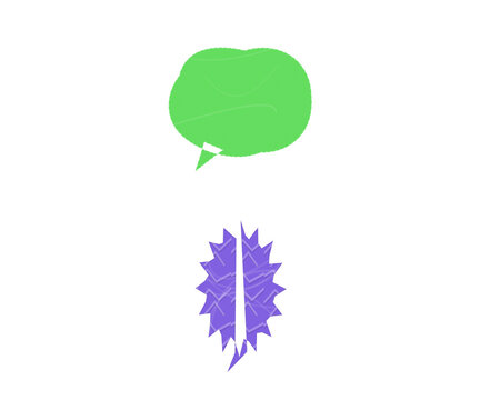 Green speech bubble and purple starburst shape graphic icons isolated on transparent background