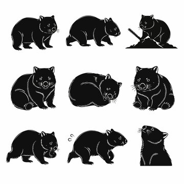 Creative wombat silhouettes pack for branding design projects