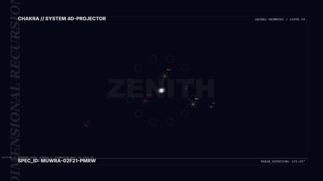Abstract 4D Projection Interface Displaying Geometric Chakra Energy
