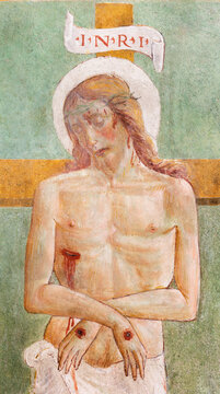 Assisi -  The medieval fresco of death Jesus  in church Chiesa di Santa Maria Maggiore by Tiberio d Assisi (1470&ndash;1524)