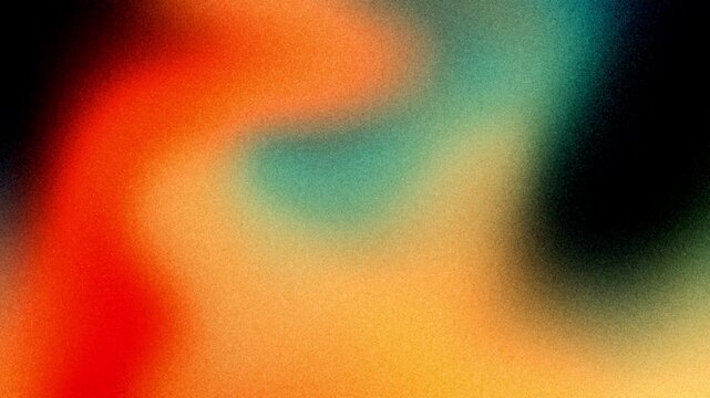 Vibrant VHS style colorful psychedelic grainy gradient color flow wave on black, music cover dance party poster design. Retro Colors. Flowing motion fluid animation. Grainy noise. Abstract neon shapes