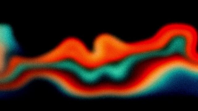 Vibrant VHS style colorful psychedelic grainy gradient color flow wave on black, music cover dance party poster design. Retro Colors. Flowing motion fluid animation. Grainy noise. Abstract neon shapes