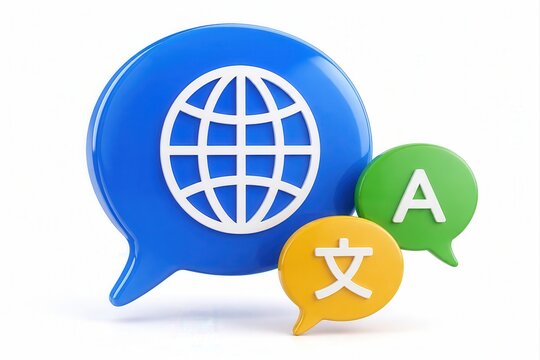 Global translation and multilingual communication speech bubbles 3D rendering
