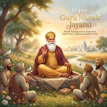 Guru Nanak Dev Ji Giving Divine Teachings to Disciples &ndash; Happy Guru Nanak Jayanti