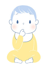 Fototapeta premium おすわりして指しゃぶりをする赤ちゃんのイラスト