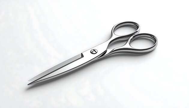 Sharp stainless steel scissors on white background.
