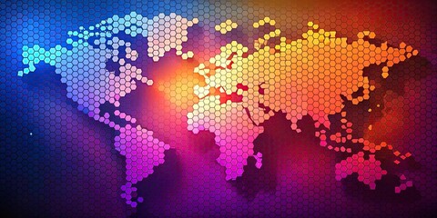 Fototapeta premium Abstract world map featuring smooth color gradient from warm orange to cool teal representing global connectivity and diversity.