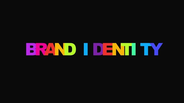 Brand identity animated text with colorful dynamic typography on black background, for creative marketing, and business branding, animation 4k