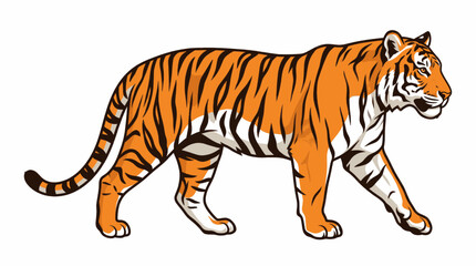 Obraz premium Illustration of a majestic orange and black striped tiger walking in profile.