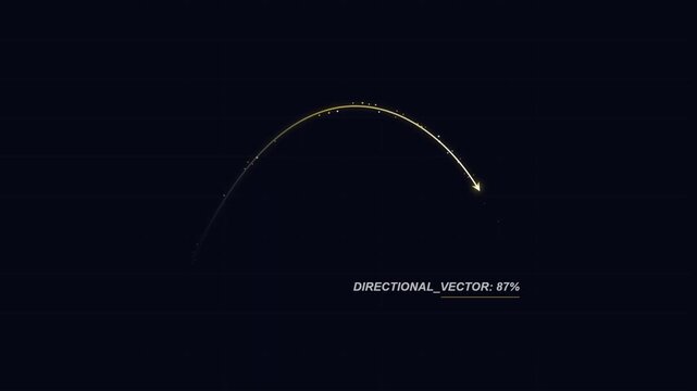 Animated digital directional vector arrow tracking motion path arc