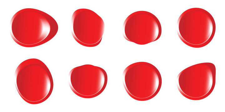 Set of organic red glossy shapes featuring fluid design and bright highlights suitable for abstract backgrounds artistic decorations and stickers.