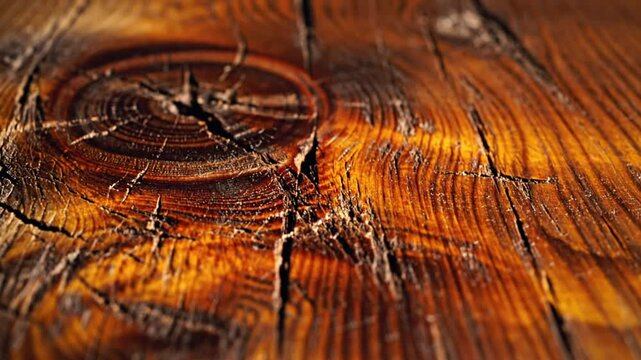 Close-up perspective of a rustic wooden tabletop revealing natural textures, grains, and knots.