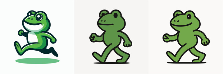 Fototapeta premium Cute Cartoon Frog Character Collection Set with Walking and Running Poses Vector Illustration