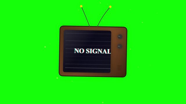 Animated Vintage Television Displaying No Signal Error on Green Screen