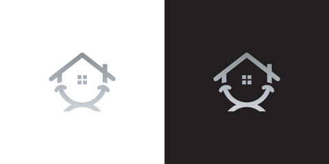 Fototapeta premium Minimalist smiling house logo design template for real estate and happy home branding