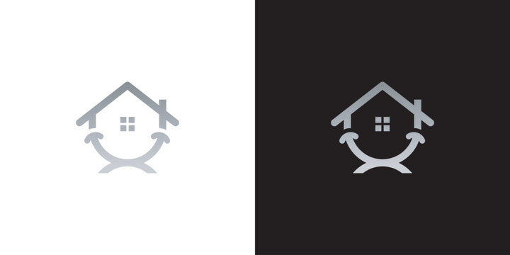 Minimalist smiling house logo design template for real estate and happy home branding