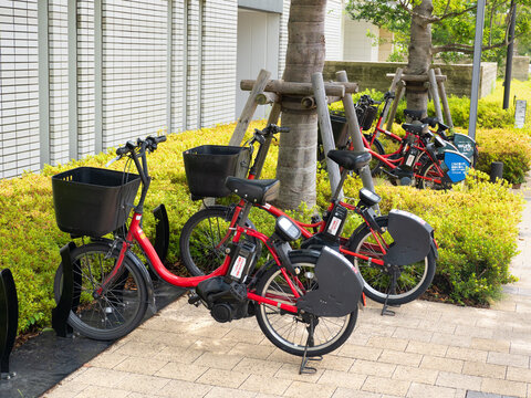 晴海フラッグのシェアサイクル・電動アシスト自転車ポート。2026年6月、東京都中央区にて撮影。