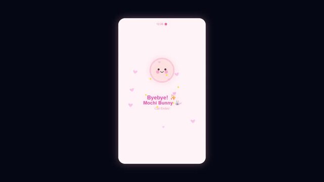 Digital mobile phone interface showing a cute bunny video call ending