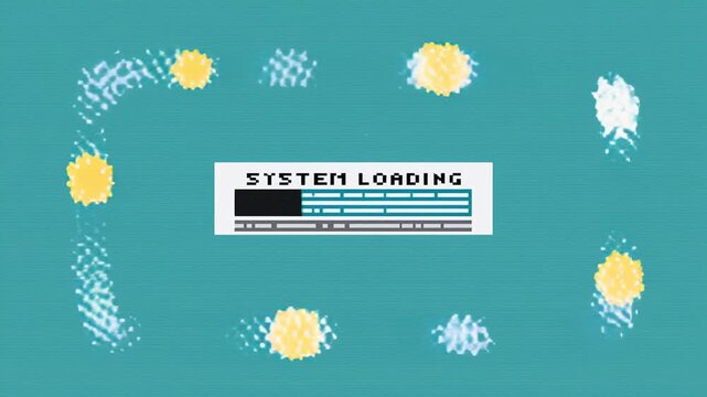 Pixel Art System Loading Screen with Decorative Abstract Shapes