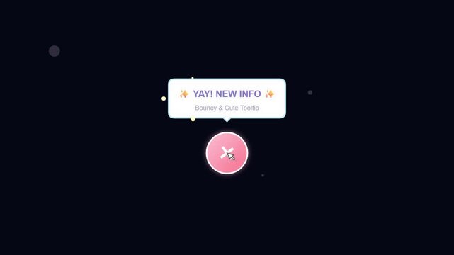Animated UI button with a bouncing tooltip popping up on click