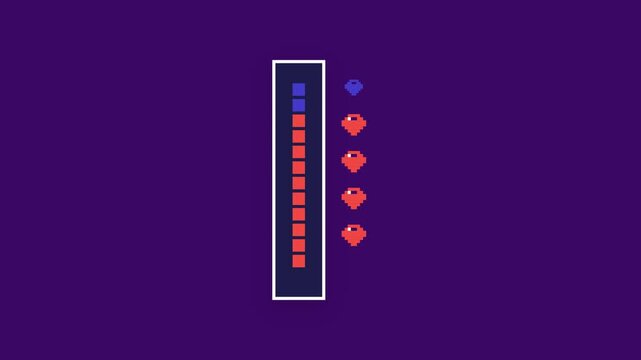 Retro Pixel Art Health Bar Animation with Heart Icons.