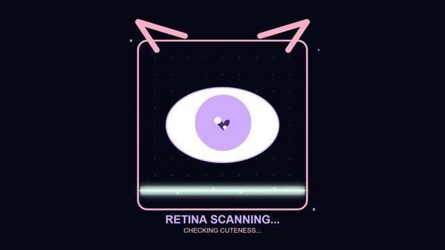 Digital Eye Retina Scanning Animation Featuring Cute Heart Pupil Motion
