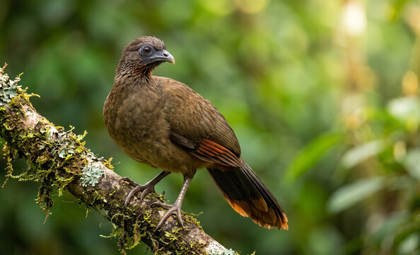  Rufous-vented Chachalaca Close-Up Portrait in Tropical Rainforest Morning Light