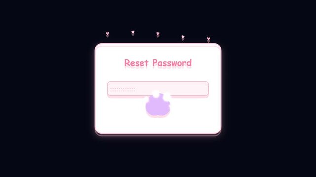 Digital reset password interface with animated paw cursor and hearts